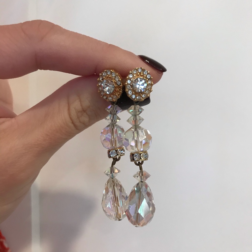 Vintage Crystal Beaded Dangle Earrings